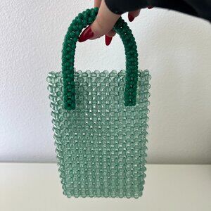 Transparent Acrylic Green Beaded Handbag